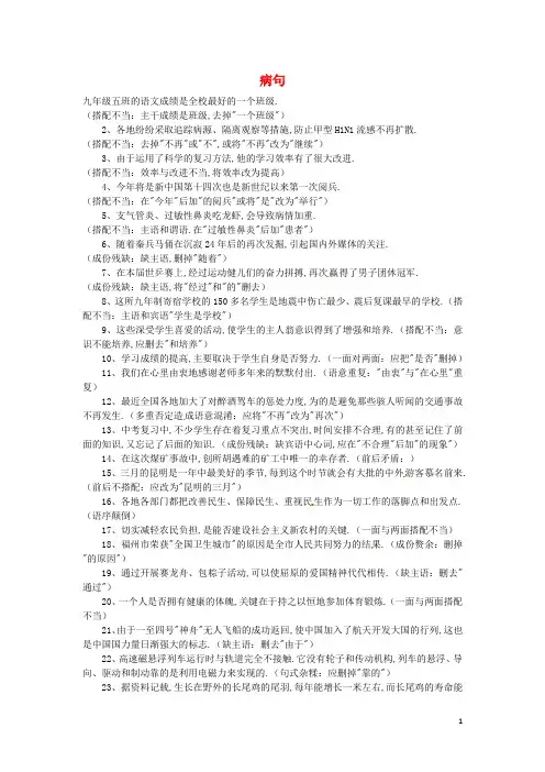 天津市滨海新区中考语文专项复习 病句