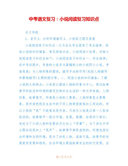 中考语文复习：小说阅读复习知识点