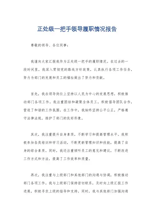 正处级一把手领导履职情况报告