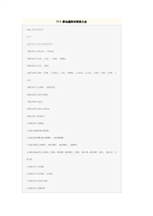 TCL彩电遥控对照表大全