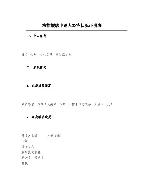 法律援助申请人经济状况证明表
