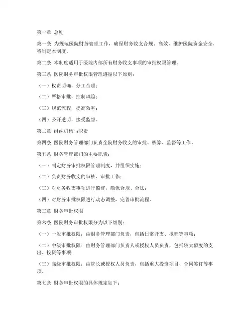 医院财务审批权限管理制度
