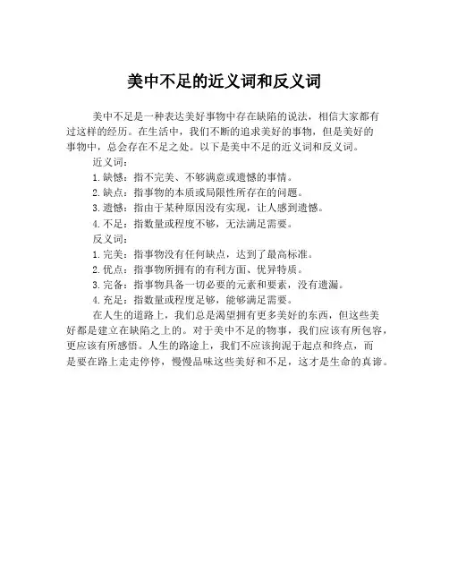 美中不足的近义词和反义词