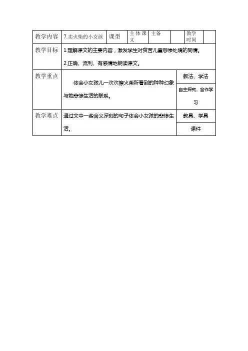 全国优质课小学语文《卖火柴的小女孩》教学设计