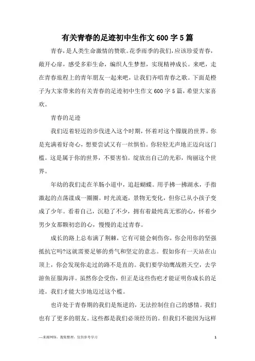有关青春的足迹初中生作文600字5篇