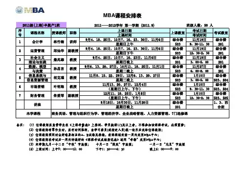 同济大学mba2011年—2012年第一学期课程表