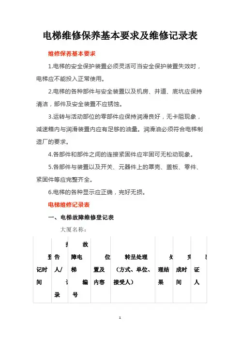 电梯维修保养基本要求及维修记录表