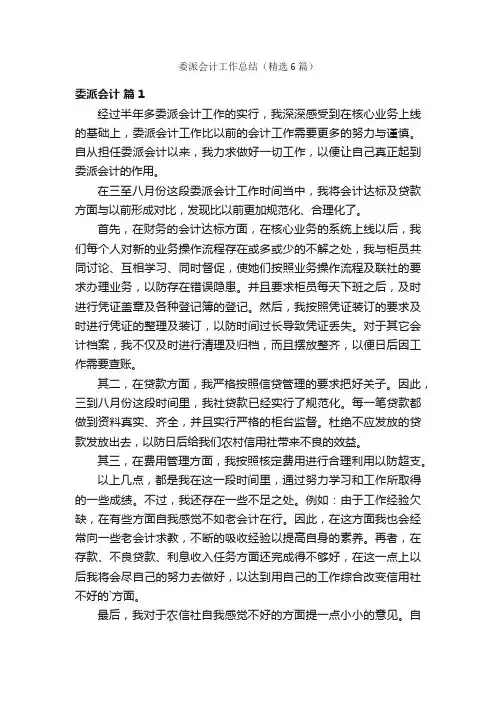 委派会计工作总结（精选6篇）