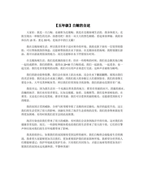 【五年级】白鲸的自述
