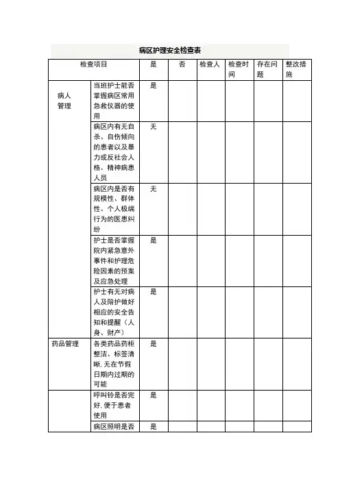 病区护理安全检查表70256