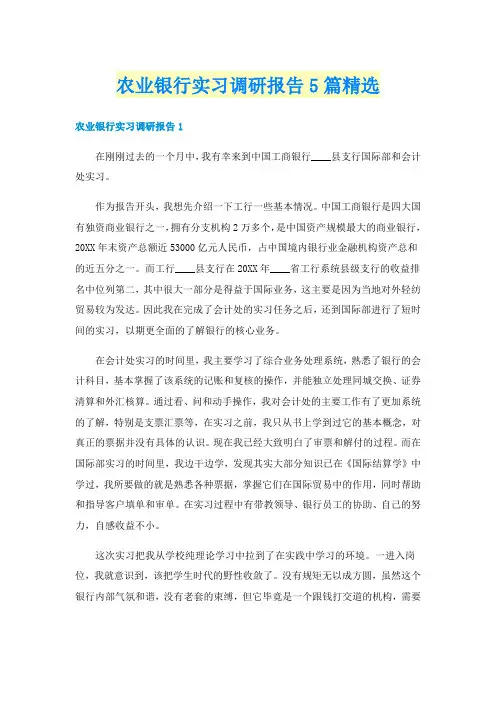 农业银行实习调研报告5篇精选