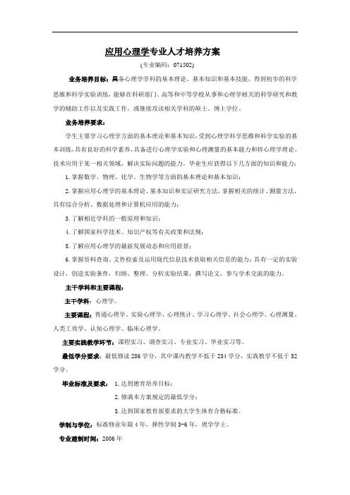 应用心理学人才培养方案修改