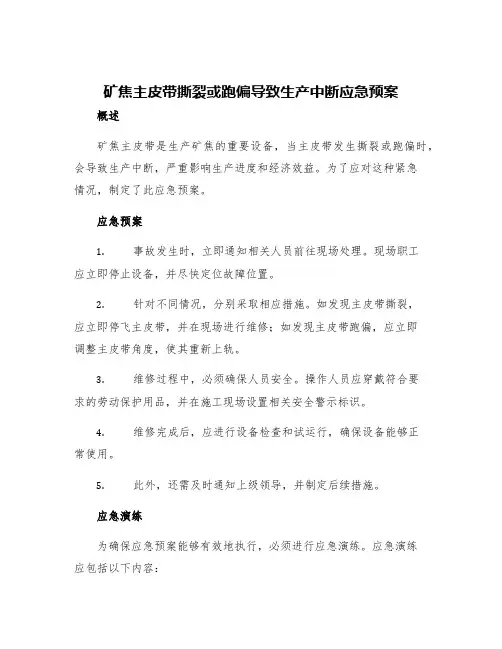矿焦主皮带撕裂或跑偏导致生产中断应急预案