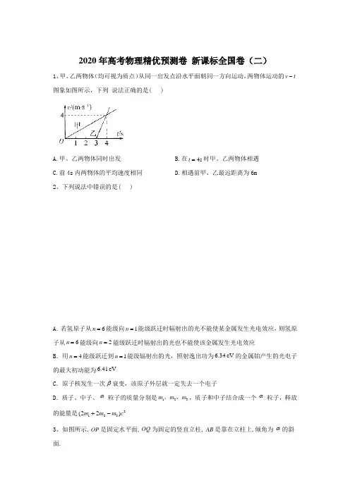2020年高考物理精优预测卷 新课标全国卷(二) (word包含答案)