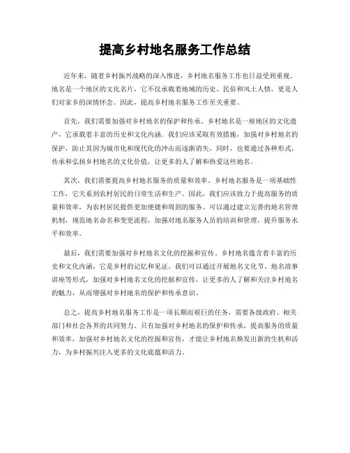 提高乡村地名服务工作总结