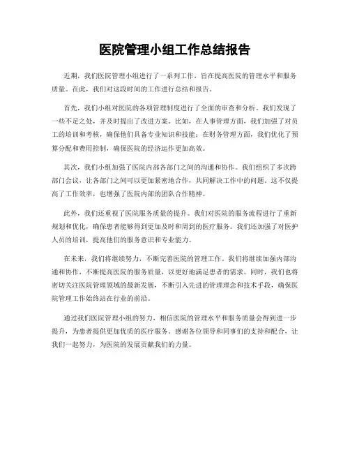 医院管理小组工作总结报告