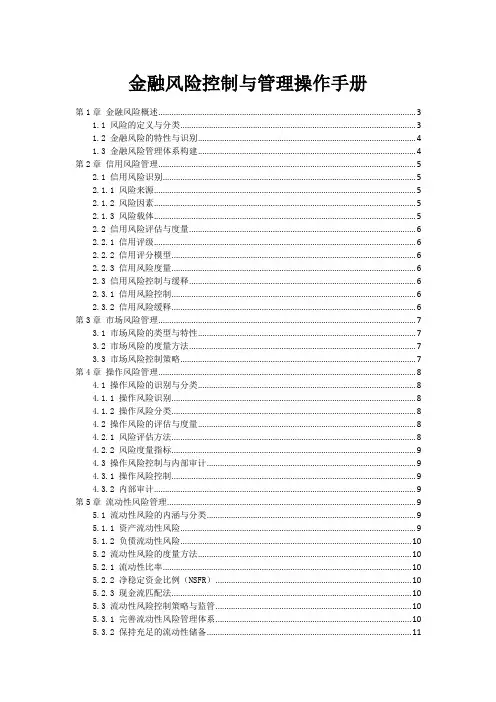 金融风险控制与管理操作手册