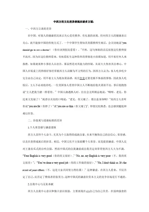 中西方的文化差异表现在诸多方面