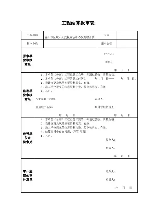 工程结算报审表【范本模板】