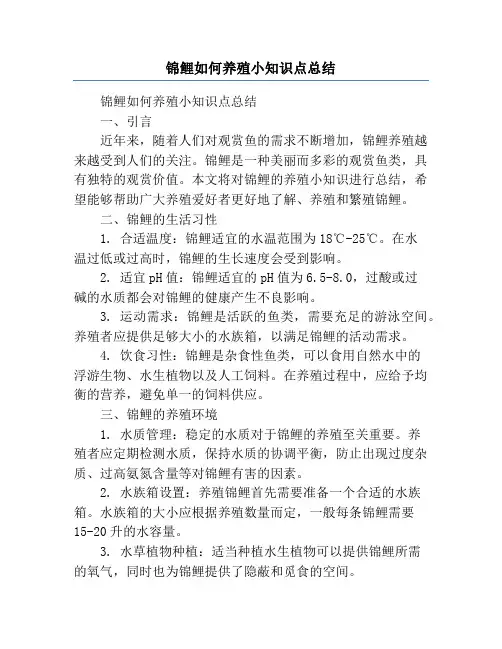 锦鲤如何养殖小知识点总结