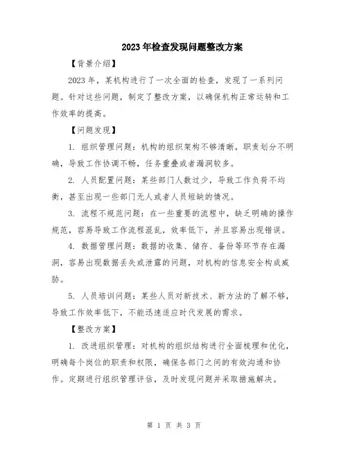 2023年检查发现问题整改方案