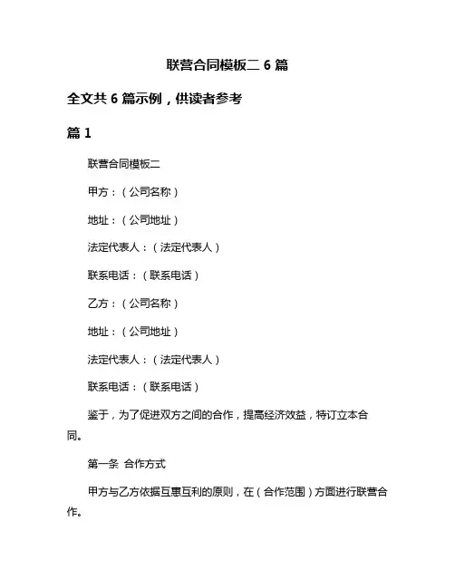 联营合同模板二6篇