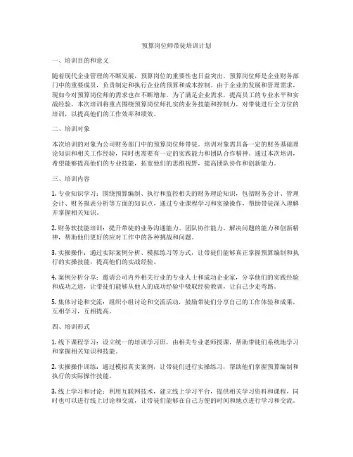 预算岗位师带徒培训计划