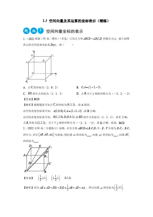 1.3 空间向量及其运算的坐标表示(精练)(解析版).