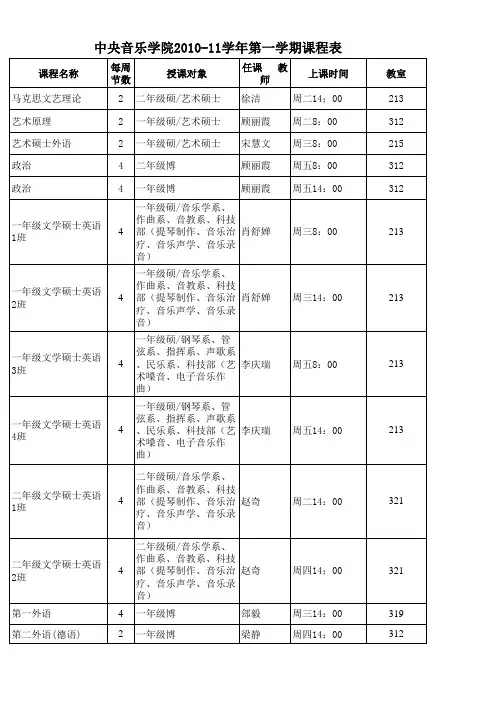 中央音乐学院 课程表