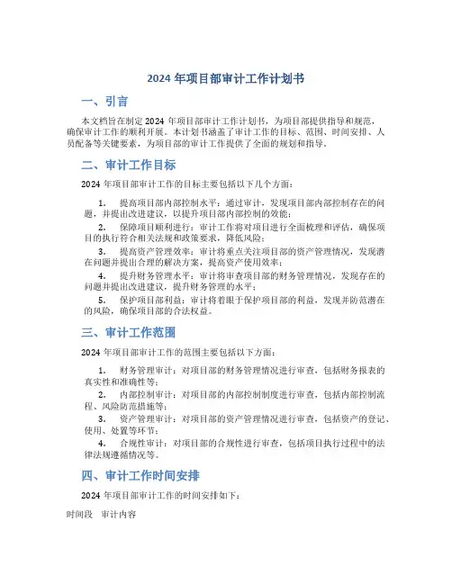2024年项目部审计工作计划书