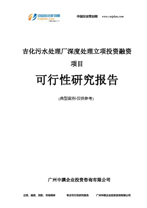 吉化污水处理厂深度处理融资投资立项项目可行性研究报告(非常详细)