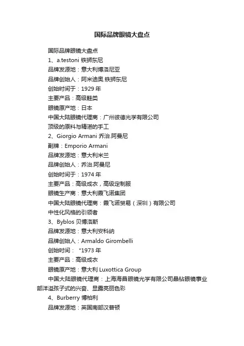 国际品牌眼镜大盘点