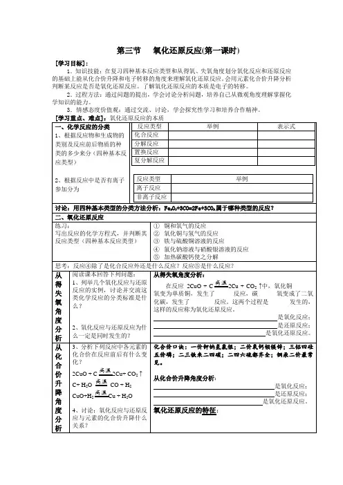 氧化还原反应学案(第1课时)