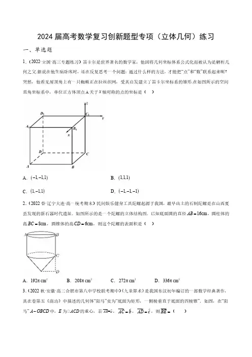 2024届高考数学复习创新题型专项(立体几何)练习(附答案)