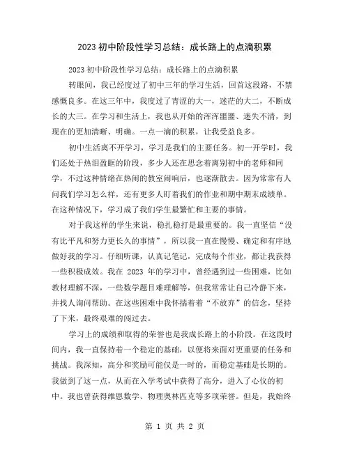 2023初中阶段性学习总结：成长路上的点滴积累