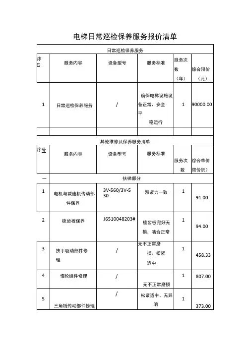 电梯日常巡检保养服务报价清单
