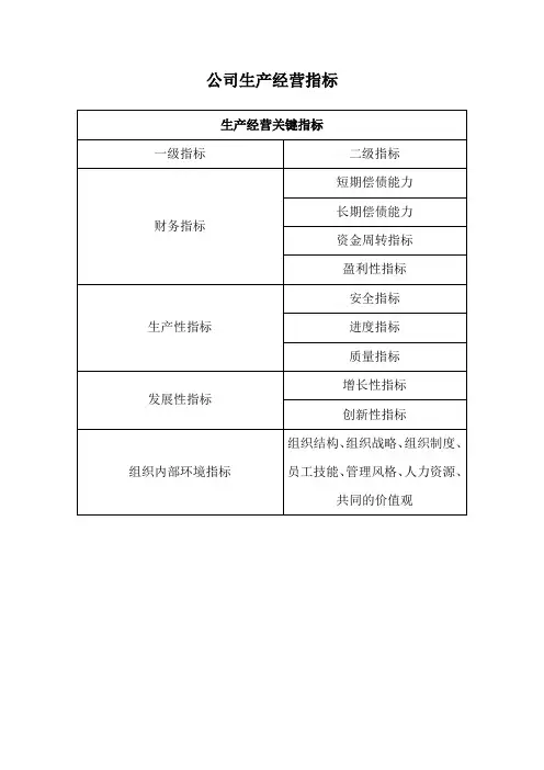 国企公司生产经营指标资料讲解