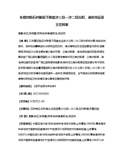 东营凹陷石村断层下降盘沙三段—沙二段沉积、演化特征及主控因素