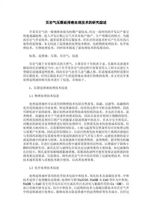 页岩气压裂返排液处理技术的研究综述