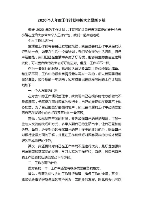 2020个人年度工作计划模板大全最新5篇