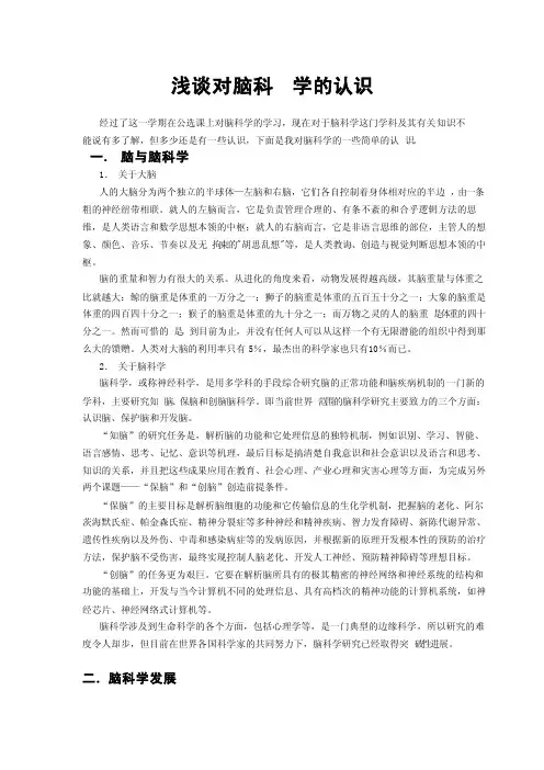 浅谈对脑科学的认识-2010-11-28