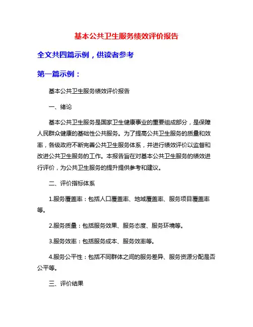 基本公共卫生服务绩效评价报告