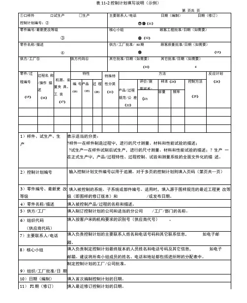 控制计划填写说明(示例)