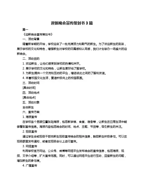 迎新晚会宣传策划书3篇