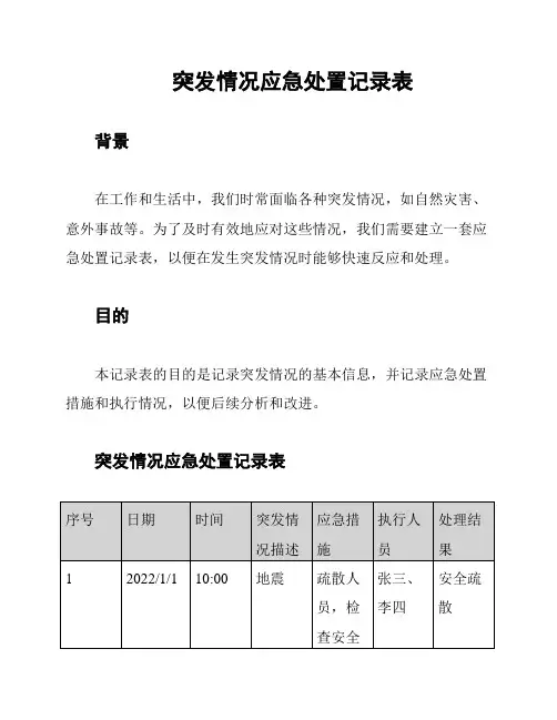 突发情况应急处置记录表