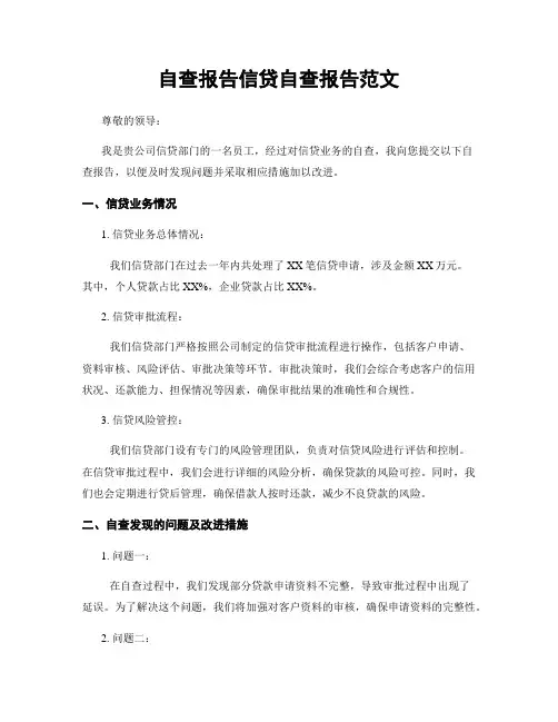 自查报告信贷自查报告范文