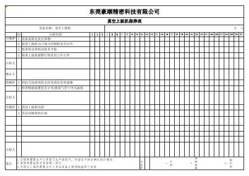 真空上板机保养点检表