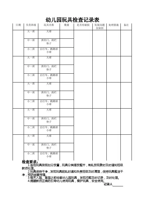 幼儿园玩具检查记录