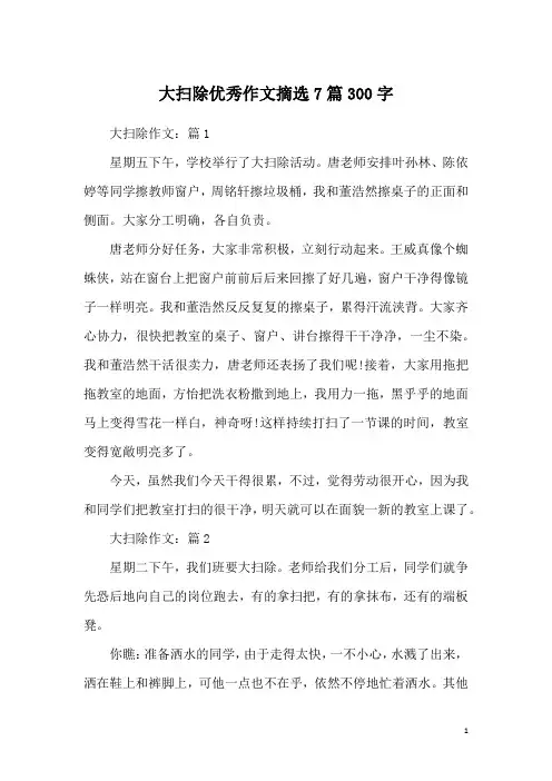 大扫除优秀作文摘选7篇300字