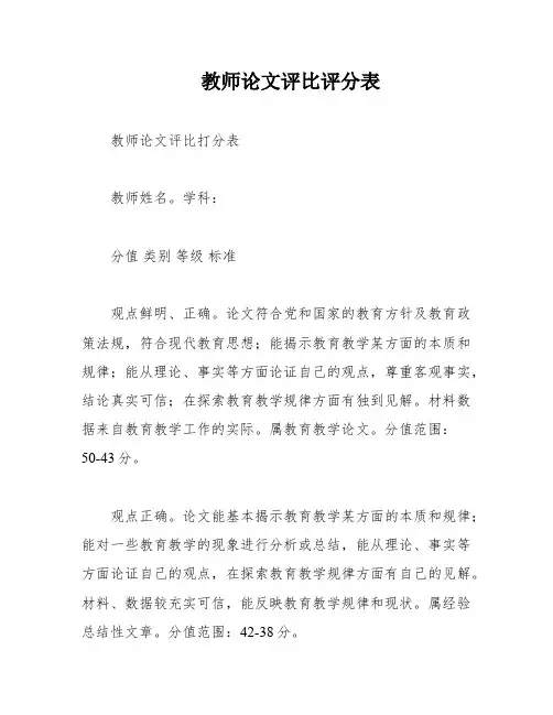 教师论文评比评分表